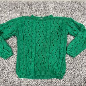 Vtg Kenya Collection Green Cotton Ramie Cable Knot Sweater Women’s Size S Y2K